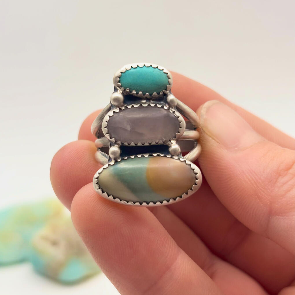 Sterling Silver Turquoise, Rose Quartz, and Desert Jasper Ring