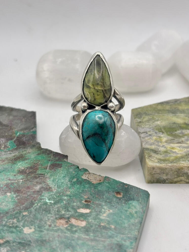 Sterling Silver Serpentine and Chrysocolla Ring