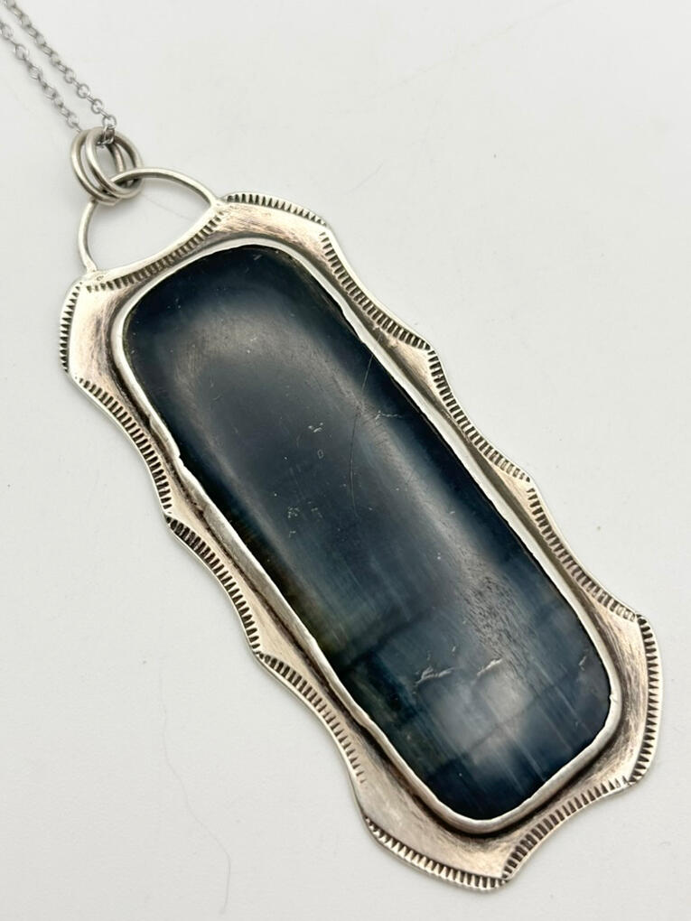 Stamped Sterling Silver Blue Tigers Eye Pendant