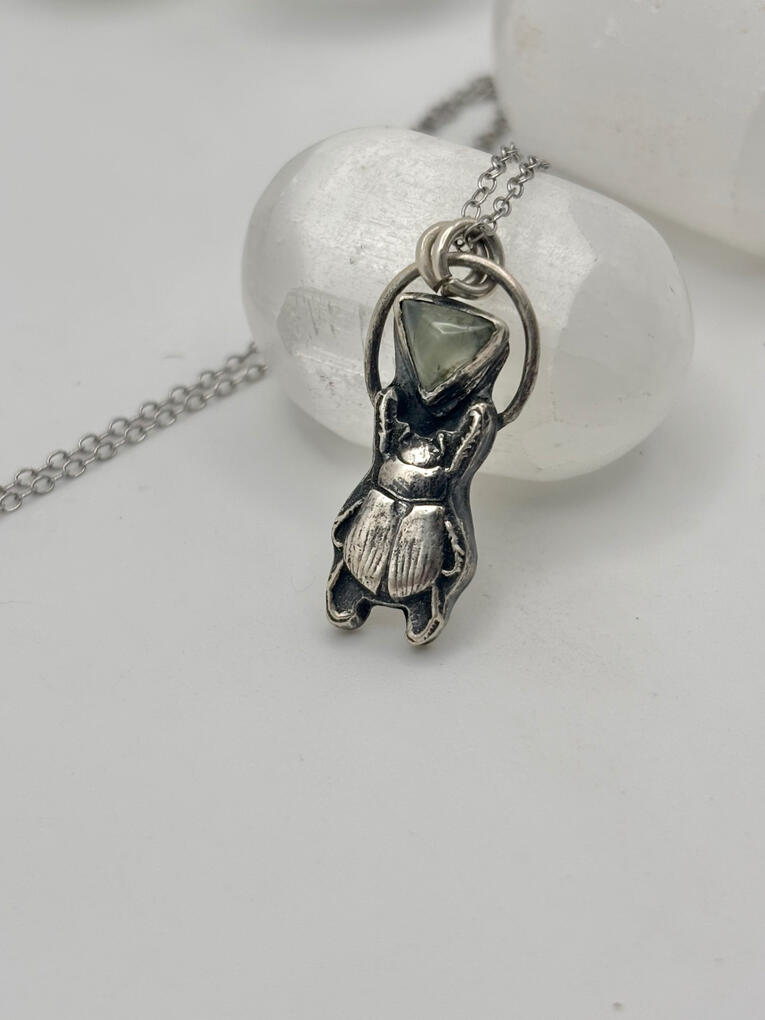 Sterling Silver Scarab Prehnite Pendant