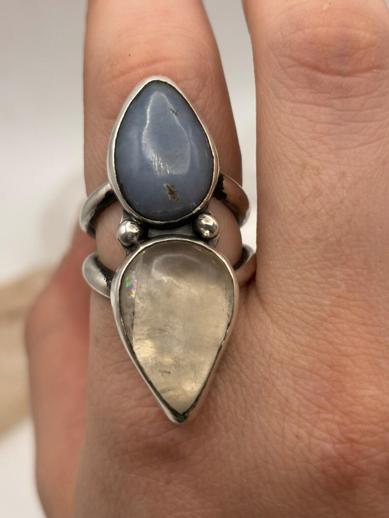 Sterling Silver Angelite and Clear Quartz Pendant