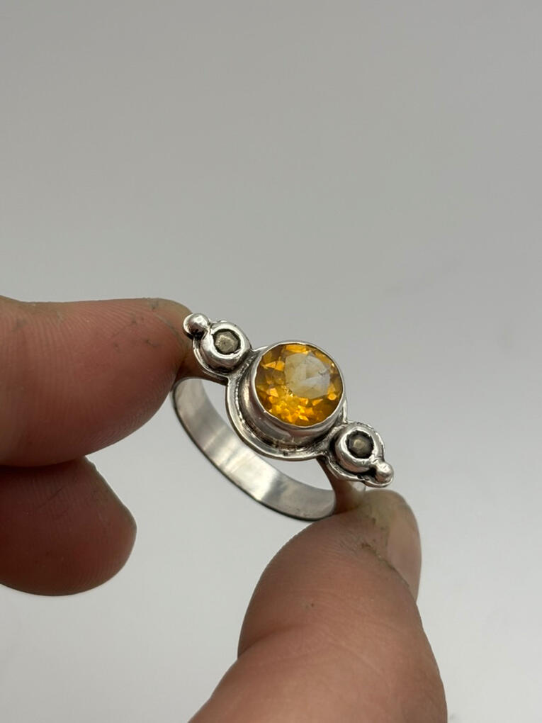 Sterling Silver Citrine and Pyrite RIng