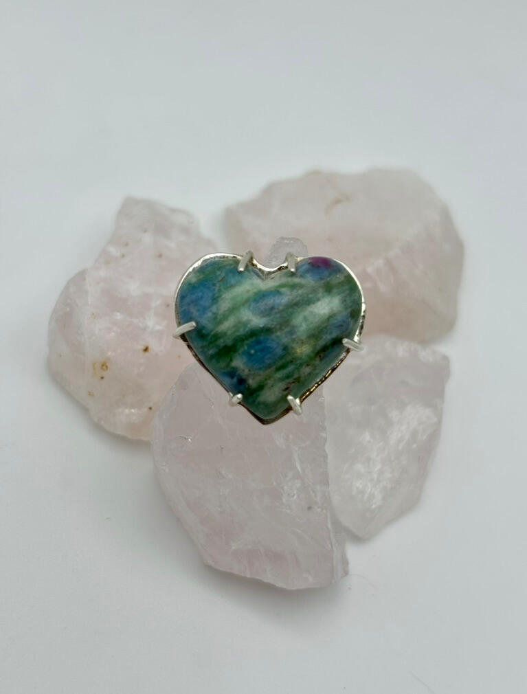 Sterling Silver Pronged Ruby Fuchsite Heart Ring