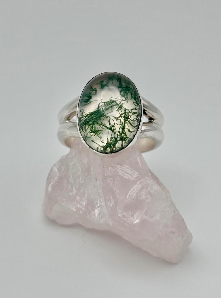 Sterling Silver Clear Quartz & Moss Agate Doublet Ring