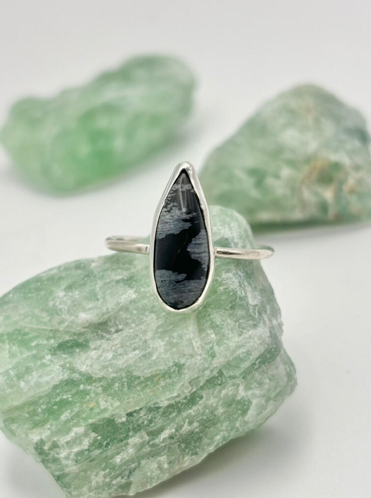 Sterling Silver Snowflake Obsidian Stacker