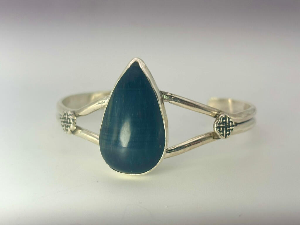 Sterling Silver Celtic Knot and Blue Tigers Eye Cuff Bracelet