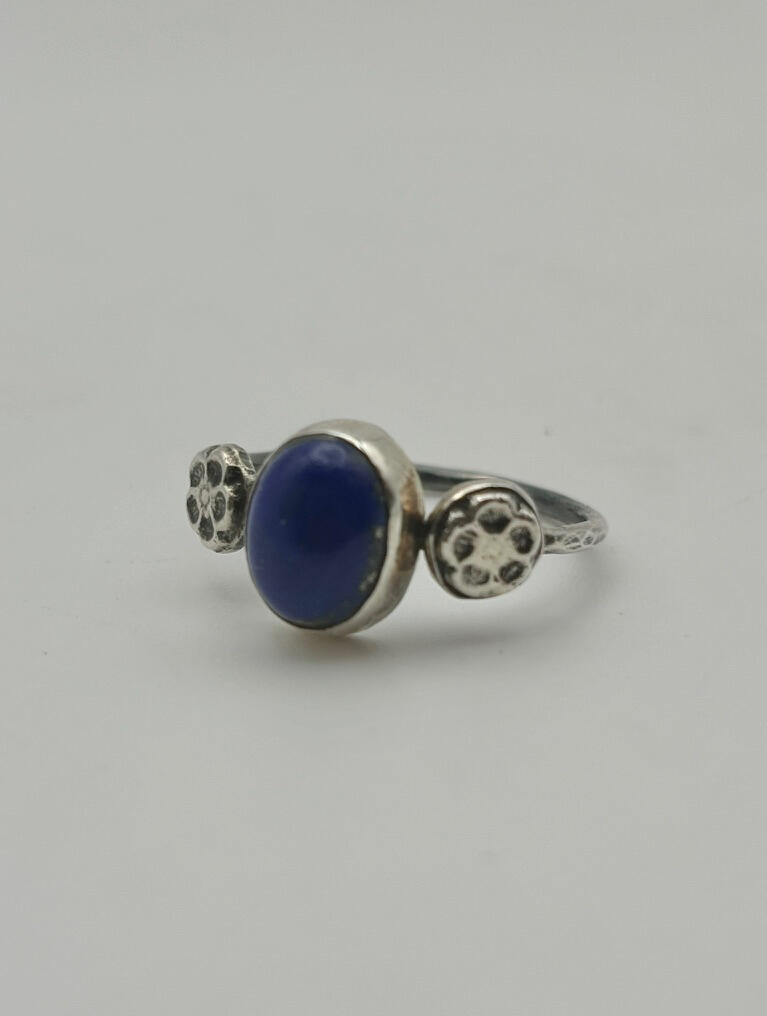 Sterling Silver Lapis Lazuli and Flower Ring
