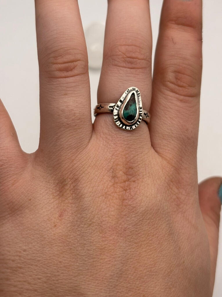 Stamped Sterling Silver Chrysocolla Ring