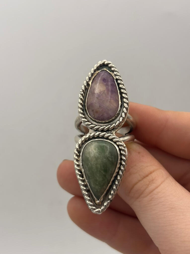 Sterling Silver Purple Fluorite and Jadeite Ring