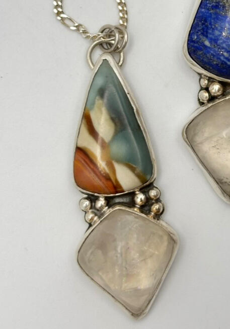 Sterling Silver Desert Jasper and Clear Quartz Pendant
