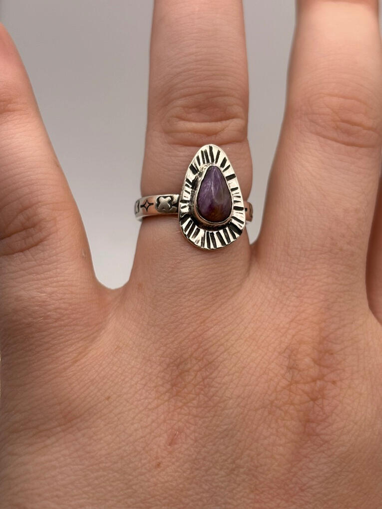 Stamped Sterling Silver Charoite Ring