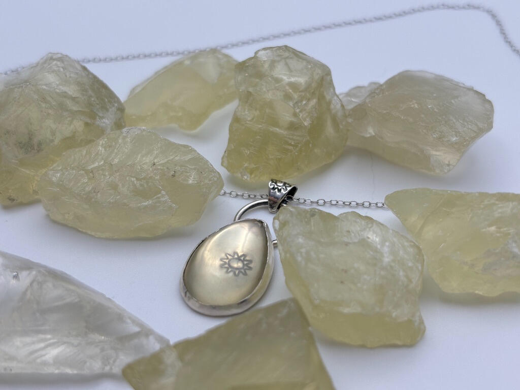 Sterling Silver Lemon Quartz Pendant with Sun Stamp