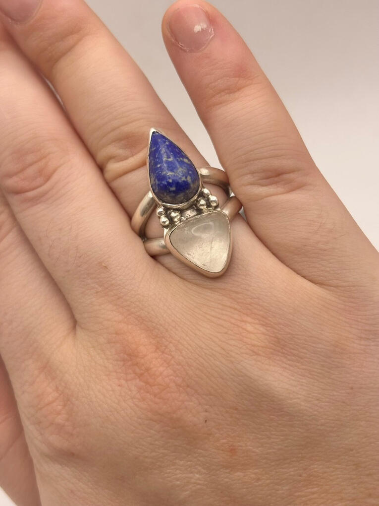 Sterling Silver Lapis Lazuli and Clear Quartz Ring