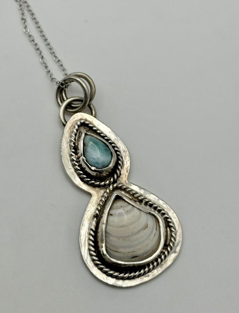 Sterling Silver Seashell and Larimar Pendant