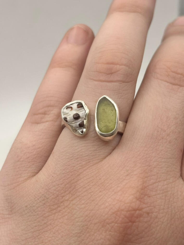 Sterling Silver Hawaiian Seashell and Sea Glass Ring