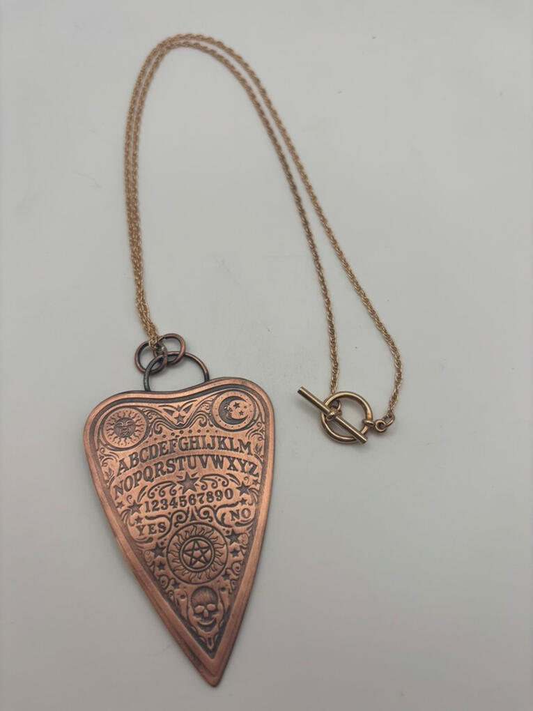 Copper Ouija-Inspired Pendant on Bronze Chain