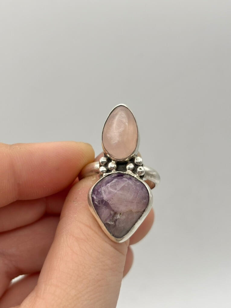Sterling Silver Rose Quartz and Purple Fluorite Ring