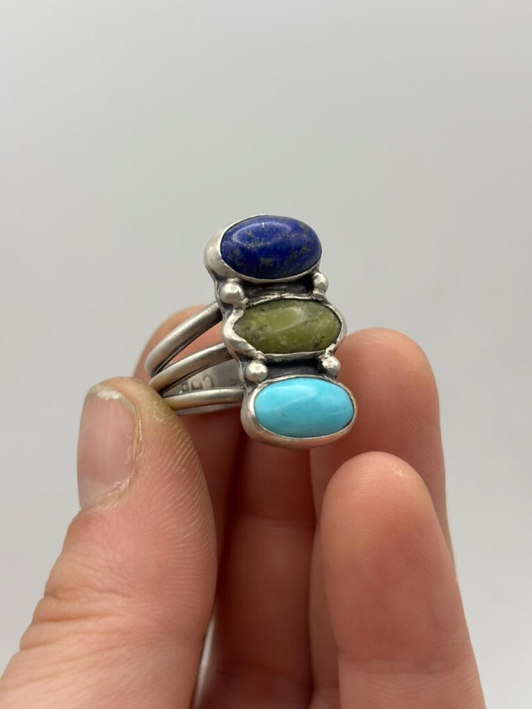 Sterling Silver Turquoise, Lapis Lazuli, and Serpentine Ring