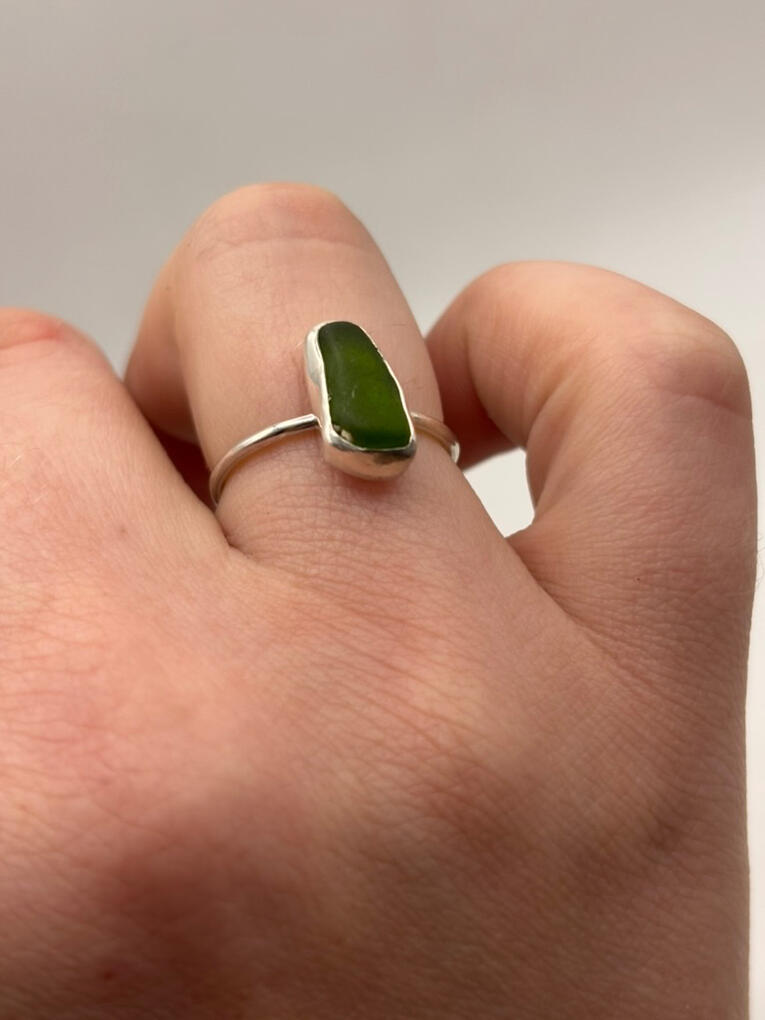 Sterling Silver Green Hawaiian Sea Glass Stacker