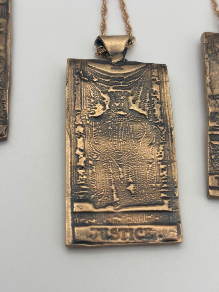 Lost-Wax Cast Bronze Tarot Card Pendant - JUSTICE