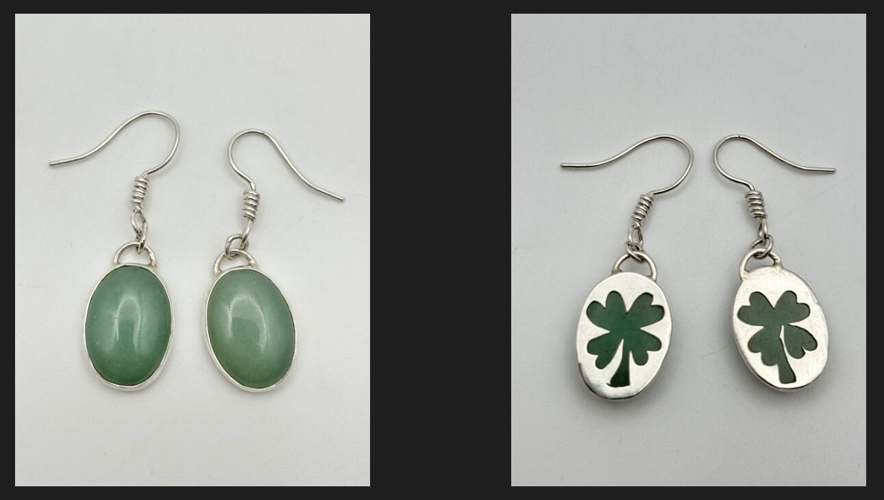Sterling Silver Green Aventurine Earrings with Shamrock Cut-Outs