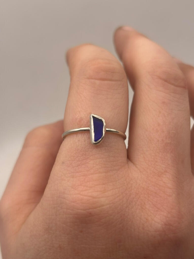 Sterling Silver Blue Hawaiian Sea Glass Stacker