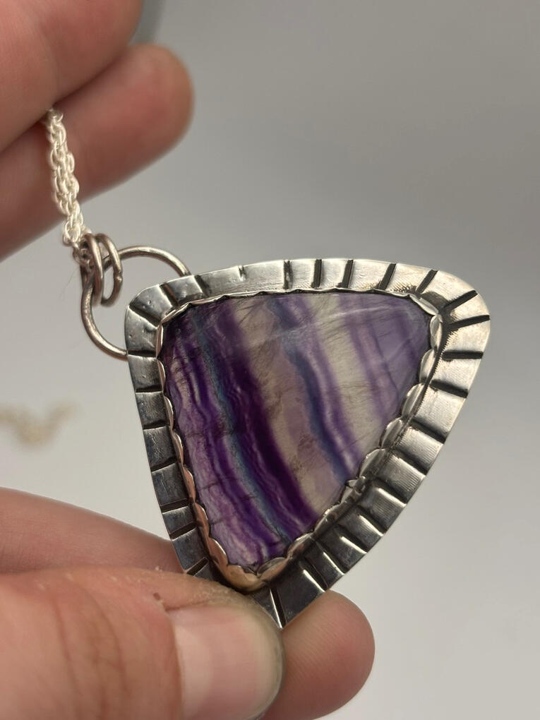 Stamped Sterling Silver "Rainbow" Fluorite Pendant