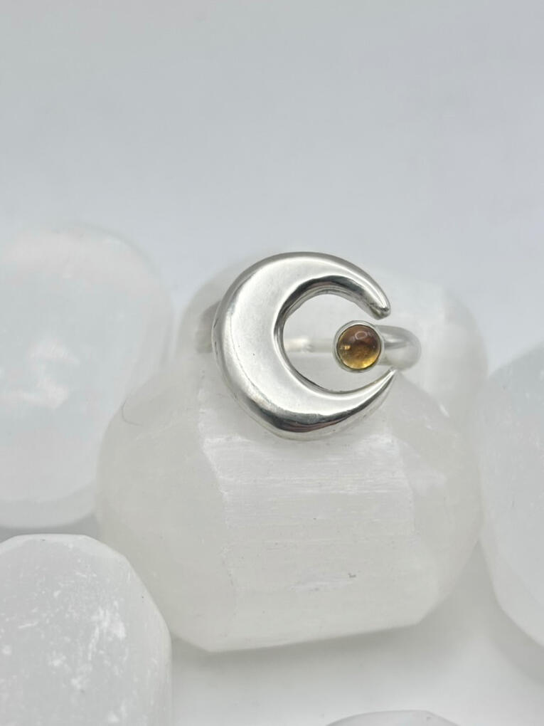 Sterling Silver Crescent Moon and Citrine Ring