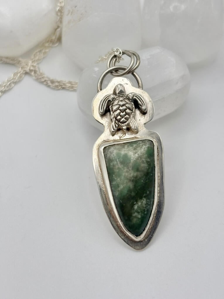 Sterling Silver Sea Turtle and Jadeite Pendant