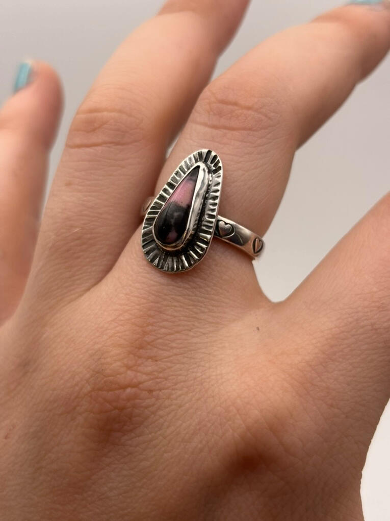 Stamped Sterling Silver Rhodonite Ring