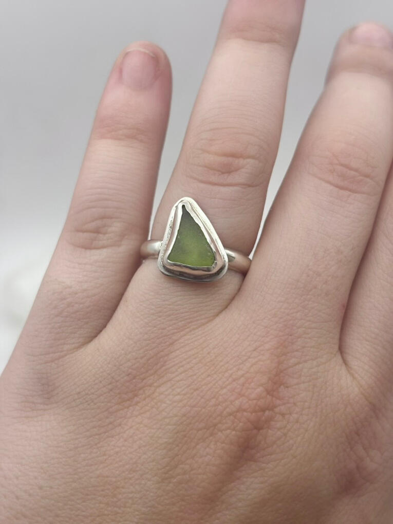 Sterling Silver Green Sea Glass Ring