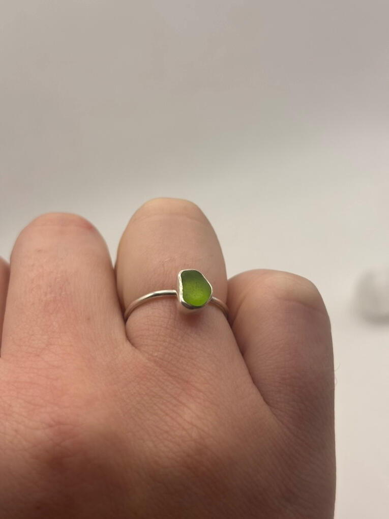 Sterling Silver Green Hawaiian Sea Glass Stacker