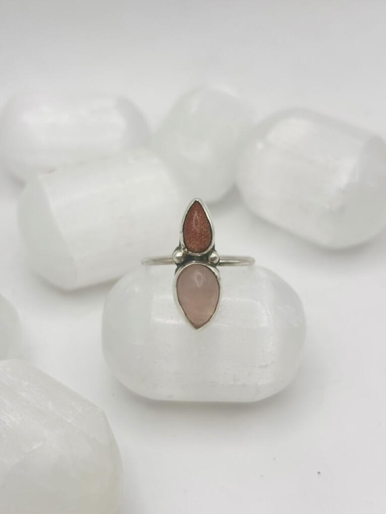 Sterling Silver Rose Quartz and Goldstone Stacker