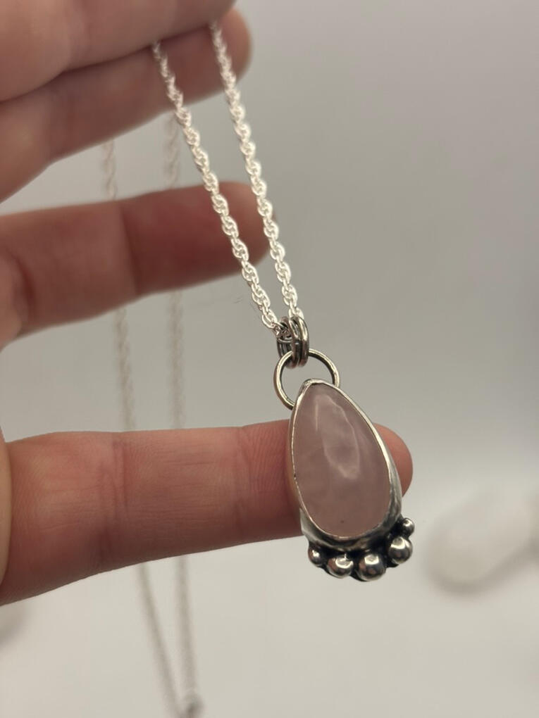 Sterling Silver Rose Quartz Teardrop Pendant