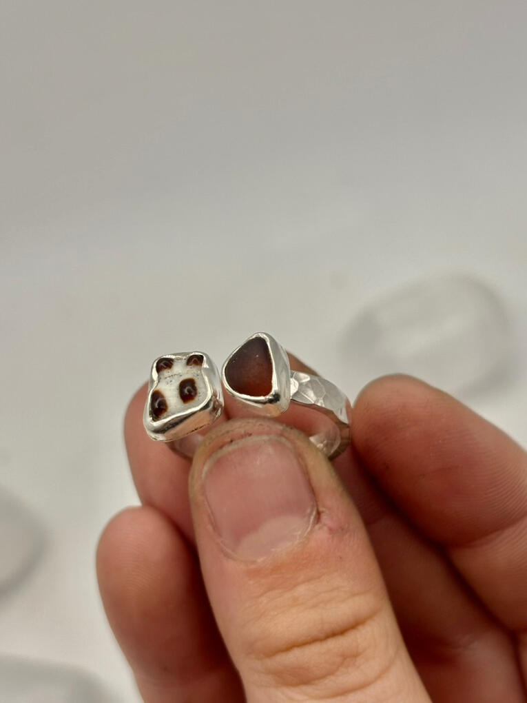 Sterling Silver Hawaiian Seashell and Sea Glass Ring #2