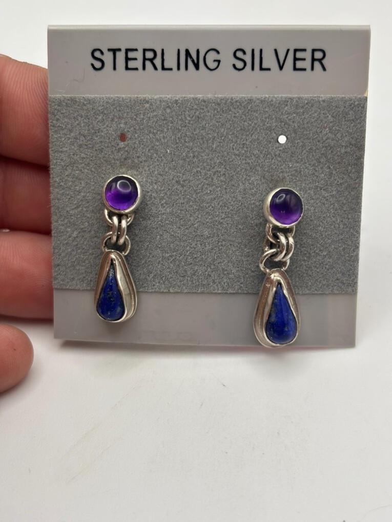 Sterling Silver Lapis Lazuli AAA Grade Amethyst and Studs