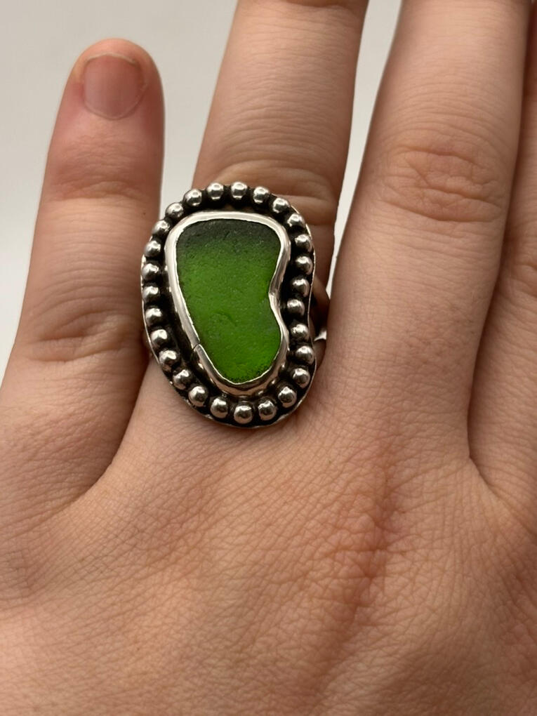 Sterling Silver Green Sea Glass Ring