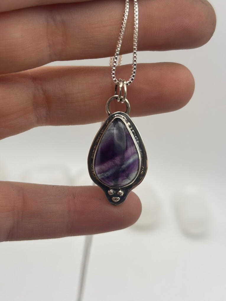 Sterling Silver "Rainbow" Fluorite Teardrop Pendant