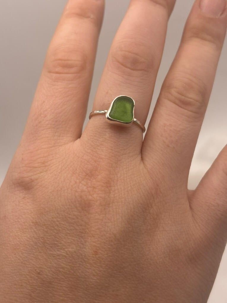 Sterling Silver Green Hawaiian Sea Glass Ring