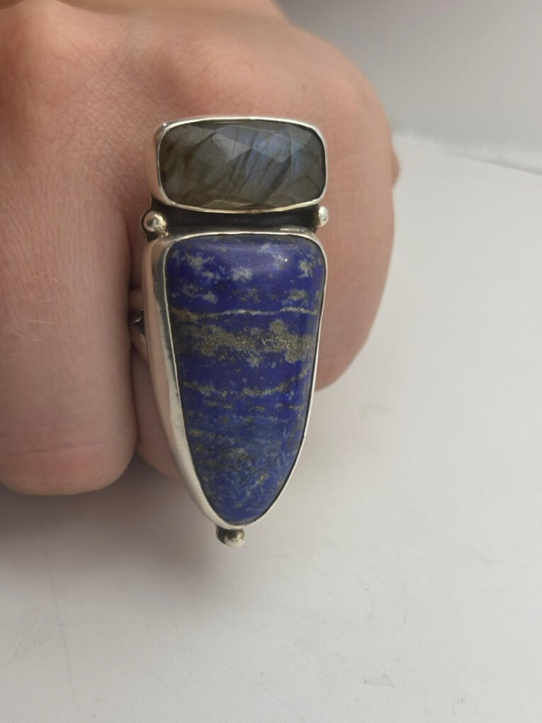 Sterling Silver Labradorite and Lapis Lazuli Ring
