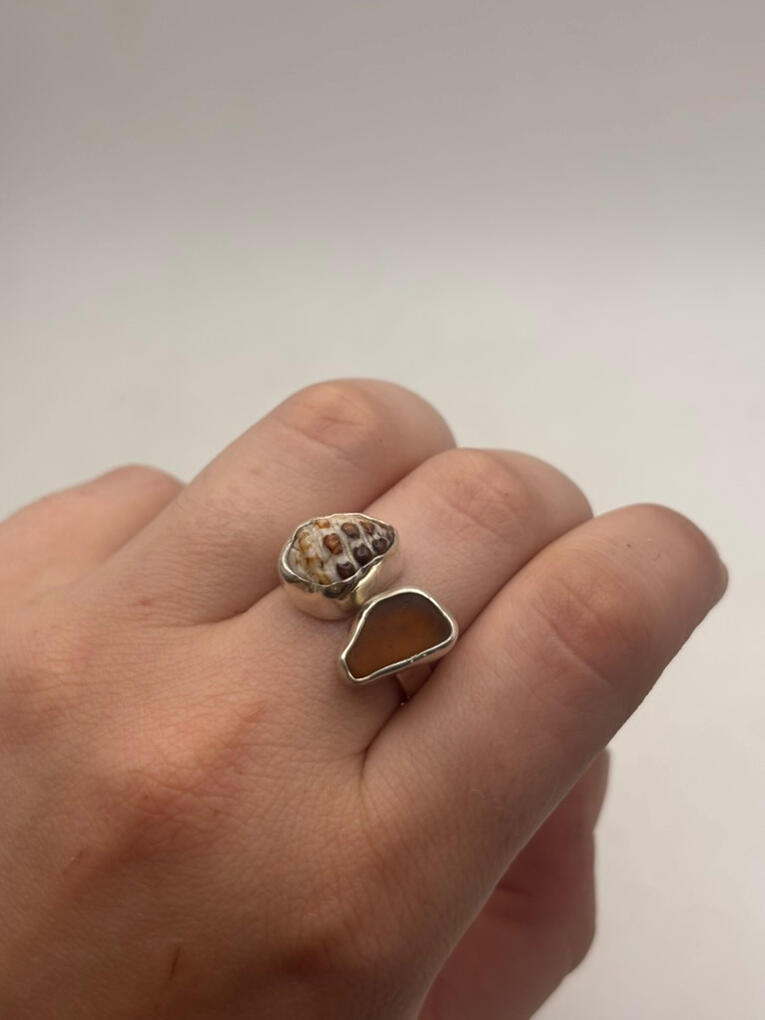Sterling Silver Hawaiian Seashell & Sea Glass Ring #3