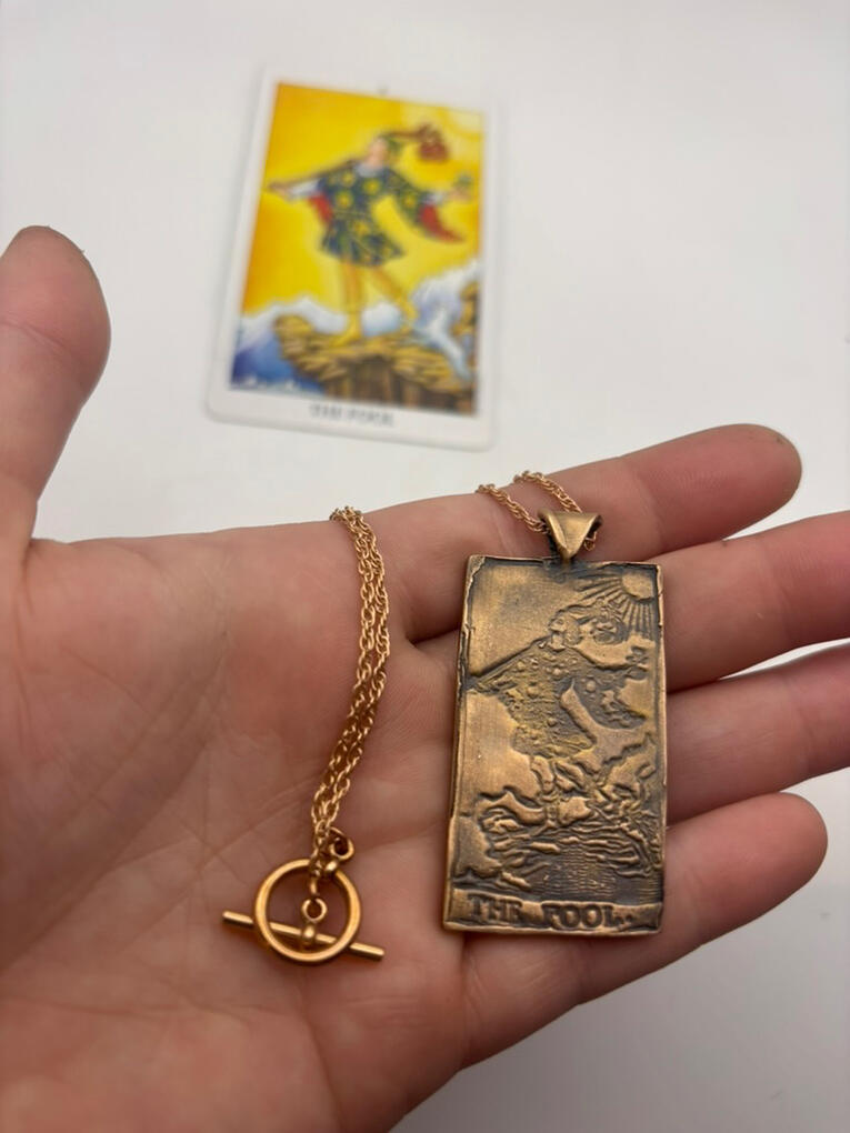 Lost-Wax Cast Bronze Tarot Card Pendant - THE FOOL